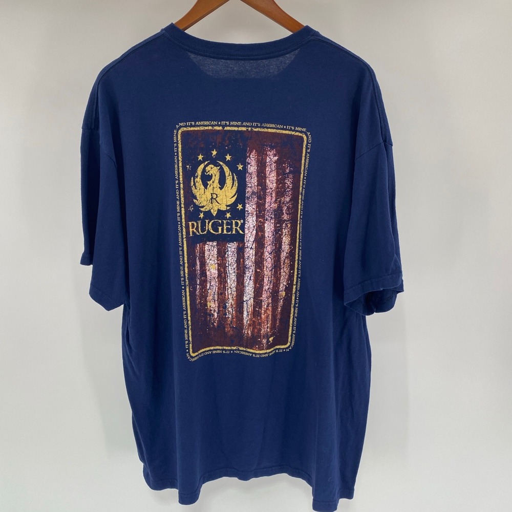 Ruger T Shirt Mens XXL Blue American Flag Distressed Patriotic USA Gun Tactical